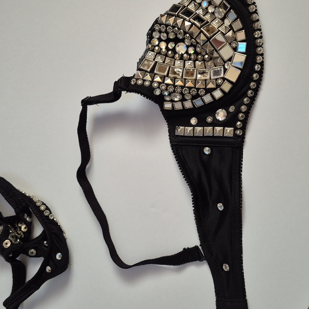 Metal Studded Handmade Vintage Heavy Quality Bra Panties Biker BDSM OOAK Goth - Picture 4 of 14